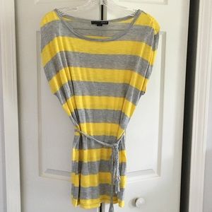 Yellow & Grey loose fitted shirt with rope tie